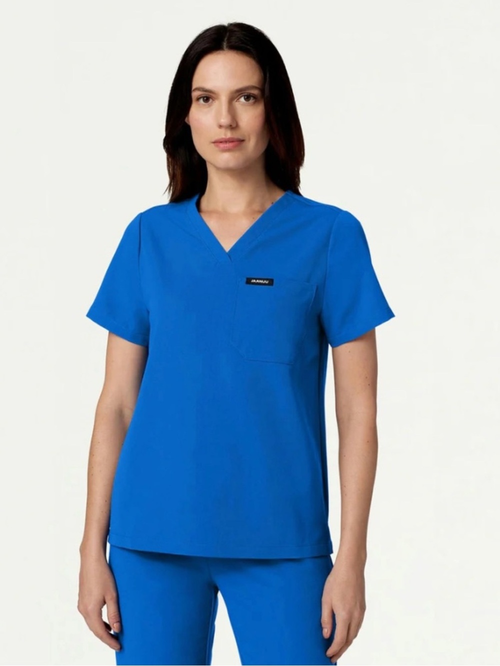 Jaanuu Women’s Rhena Essential 1-Pocket Scrub Top V-Neck Scrub Top - Blue Small